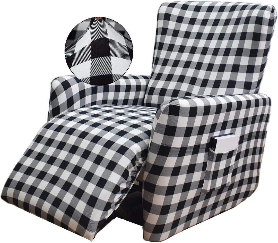 NILUOH Stretch Recliner Cover 4 Pieces Electric Power Lift Recliner Chair Cover Reclining Couch Cover Anti-Slip Fitted Furniture Protector with Side Pocket