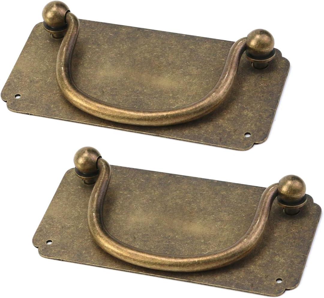 2PCS Vintage Horizontal Decorative Pulls Flat Brass Cabinet Handle Pulls 3.94"x1.97" Furniture Hardware Door Pull 3 Inch Hole to Hole with Screws