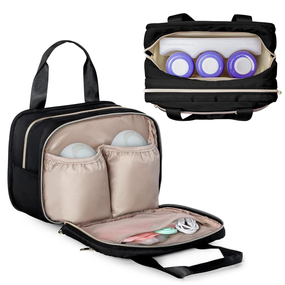 Fasrom Wearable Breast Pump Bag with Cooler Compatible with Momcozy, Medela and Elvie Pumps, Portable Pump Carrying Case for Working Moms, Black (Bag Only, Patent Design)