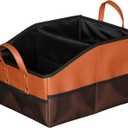 COLLAPSIBLE CAR SEAT ORGANIZER WITH 9 COMPARTMENTS, FOLDS FLAT, BROWN | DIVIDABLE STORAGE PARTITIONS WITH DIVIDERS & MESH POCKETS. FITS FRONT/BACK SEATS 