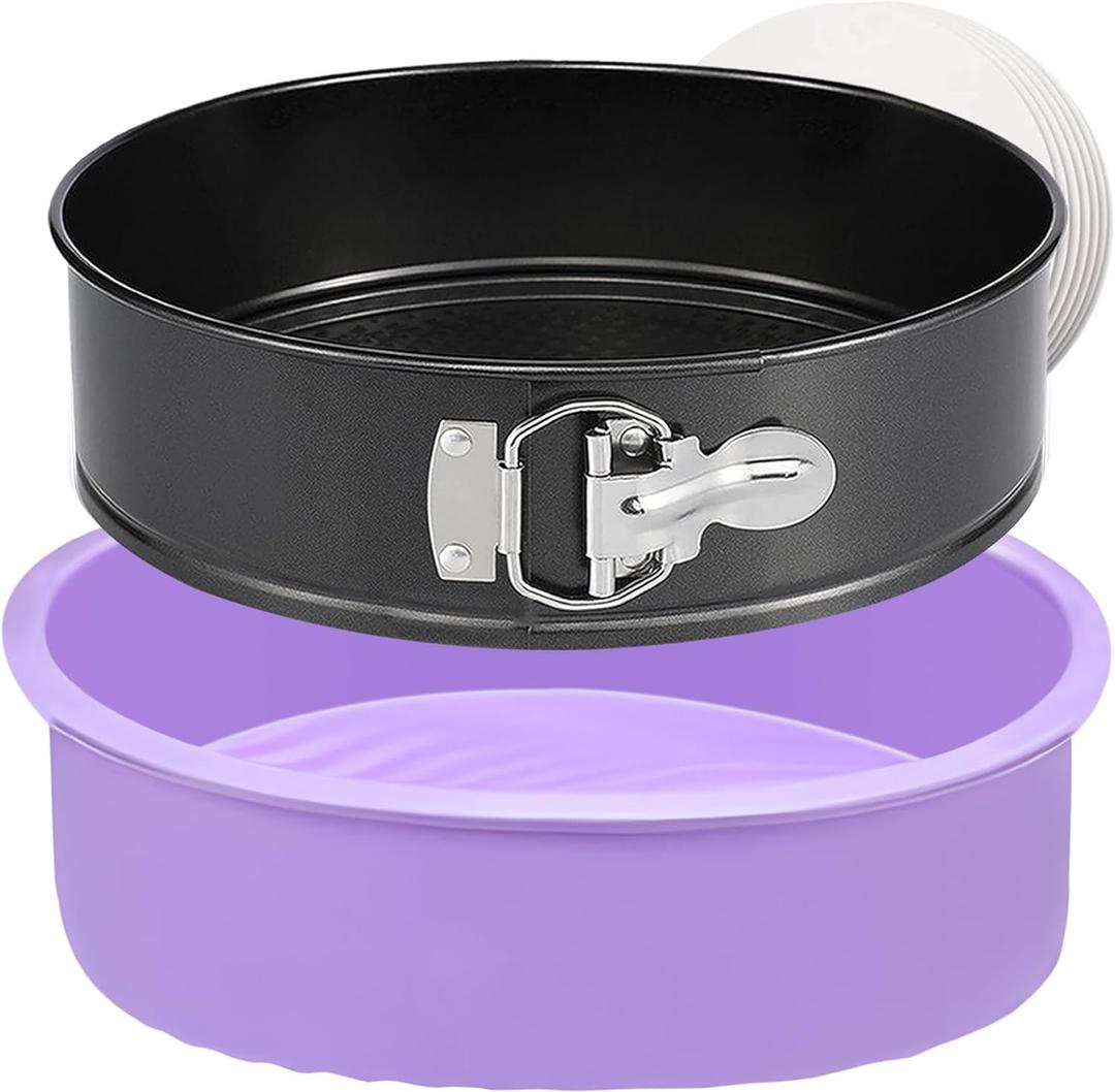 Springform Pan 9 Inch Nonstick Cheesecake Pan with Protector, Leakproof Spring Form Pan for Cheesecake, Round Cheese Cake Pans for Baking, 9 Inch Springform Cake Pan with 50Pcs Parchment Paper