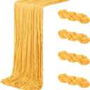 4 Pack Gold Cheesecloth Table Runner 20 x 120 inch Gauze Table Runners 10 FT Long,Semi Sheer Cheese Cloth Fabric Table Runner Bulk for Wedding,Party,Baby Shower,Bridal Shower Decoration