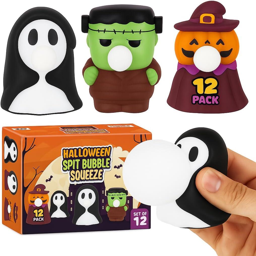 ArtCreativity Halloween Spit Bubble Squeeze Toys - Set of 12 Squeeze Toys - Squishy Stress Toys That Blow Bubbles When Squeezed - Non-Candy Goodie Bag Stuffers for Kids