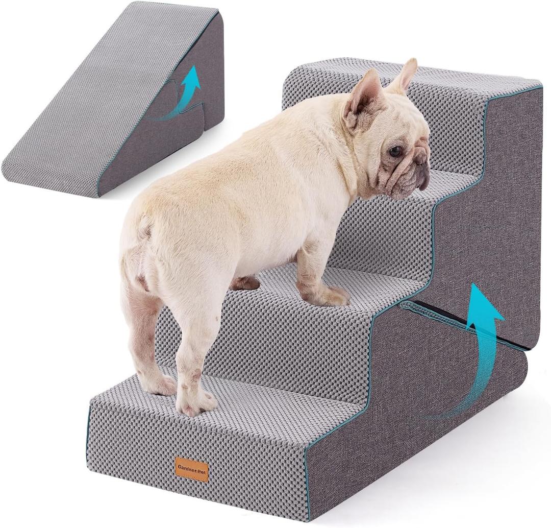 Gardner Pet Dog Stairs for Small Dogs 18.5" H, Small 2 in 1 Transformable 4-Step Pet Stairs and Dog ramp, Steps for Couch with Durable Non-Slip Waterproof Fabric Cover and Soft Foam, Grey