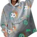 Glow in The Dark Football Wearable Blanket Hoodie for Adult, Oversized Sherpa Fleece Blanket Hoodie for Women Men, Football