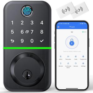 Smart Door Lock Deadbolt with Keypad: Keyless Entry Door Lock - Fingerprint Lock for Front Door - Electronic Lock with Bluetooth and APP Control - Waterproof IP66 for Outdoor