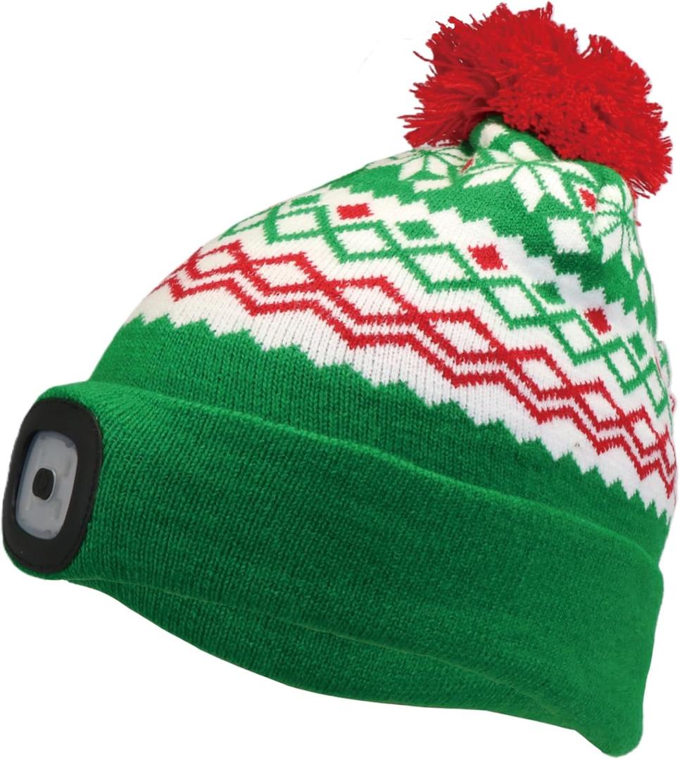 Unisex Beanie with The LED Light, Valentines Day Gifts for Him Women Mather Father USB Rechargeable Headlamp Caps (Green)