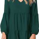 Amoretu Womens Tunic Dress Long Sleeve V Neck Casual Loose Flowy Swing Shift Dresses, Medium