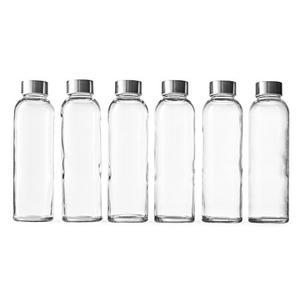 Epica Clear Glass Bottles with Lids, 18oz Resuable Glass Water Bottles for Juicing with Stainless Steel Cap to store Milk, Smoothie, etc., 100% Leak Proof, Durable and Dishwasher Safe (Set of 4)