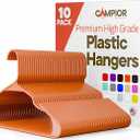 Plastic Clothes Hangers – Heavy Duty Hanger Set, for Organizing Clothes, Dresses, and Coat, Holds Up to 5 lbs, Space-Saving Hangers with Non-Slip Shoulder Grooves, Pack of 10, Orange