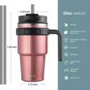20 oz Insulated Coffee Mug Tumbler with Handle, Stainless Steel Travel Mug Tumbler with Lid and Straw,Double Wall Vacuum Leak Proof Ice Coffee Thermal Cup, Rose Gold
