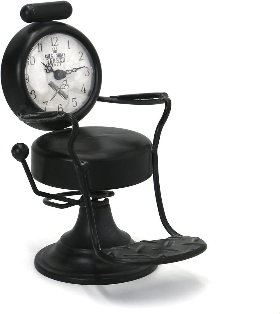 Barber Gifts for Men Barber Shop Decor Barber Chair Desk Clock Hairdresser Hairstylist Gift Ideas Table Top Clock 6.7" W x 8.6" H Black