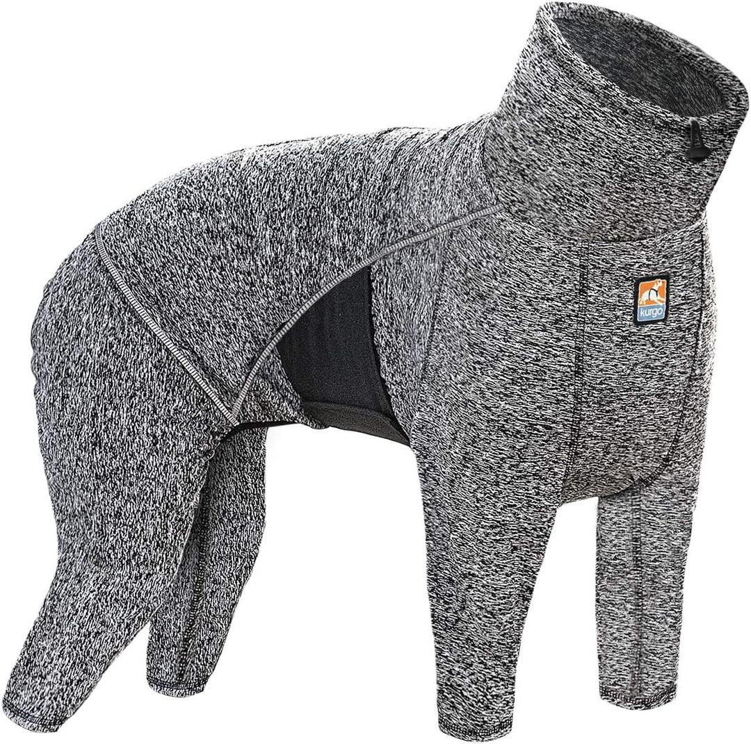 Kurgo Stowe Base Layer - Comfortable, Cold-Weather Pet Wear - Breathable Snug Fit - Dual-Zipper Dog Onesie - Reflective Side Seams - Dog Pajamas - Machine Washable - Small - Black/Grey (Small (Pack of 1))
