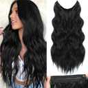Halo Hair Extensions 20 Inch Invisible Wire Hair Extensions Adjustable Long Wavy Hairpiece Synthetic Upgrade 4 Secure Clips in Hairpieces 20 Inch,Jet Black