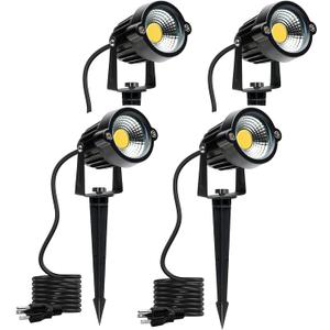 Yard Spot Lights Warm White Outdoor Spotlights, 3000K 120V LED Landscape Lights Waterproof Uplights with Spiked Stand for Yard House Lawn Front Porch US 3 Plug (4 Lights)