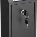 Uniclife Money Box for Cash, Wall Mount Mailboxes for Outside, Locking Mail Box Magnetic Label Holder, Key Drop Box, Cash Box with Lock, Metal Donation Box, Suggestion Box for Home, Office & Shop (Black)