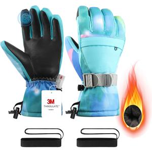 Ski Gloves,Snow Gloves,Waterproof Cold Weather Winter Gloves for Parent Boys Girls- Cycling, Driving, Running (M(Fit Kids11-15 Years and Women size S-M), Sky Blue)