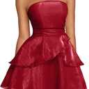 LAGSHIAN Women's Sexy Strapless Backless Mini Dress Tube Top Petal Ruffle Cocktail Party Dresses (Red)