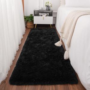 ST. BRIDGE Black Runner Rug for Bedroom 2x6 Feet, Fluffy Shag Area Rugs for Living Room Nursery, Fuzzy Furry Bedside Rug for Girls Kids Baby Room, Modern Indoor Comfy Plush Carpet Decor