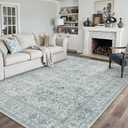 PureCozy Area Rug 6x9 Blue Washable Living Room Carpet Soft Non Slip Vintage Bedroom Indoor Office Traditional Retro Distressed Large Throw Rug for Dining Room Kitchen Playroom