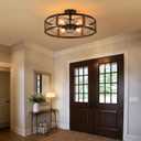 6-Light Large Rustic Farmhouse Wood Flush Mount Ceiling Light Fixture 20 inch Oak Wood and Metal Round Semi Flush Mount Ceiling Light for Hallway Entry Dining Farmhouse Bedroom Living Room, Black, Large 6 lights 1 pack