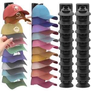 Hat Organizer for Baseball Caps 2 Pack, Adhesive Hat Rack for Wall, Baseball Cap Organizer (Black)