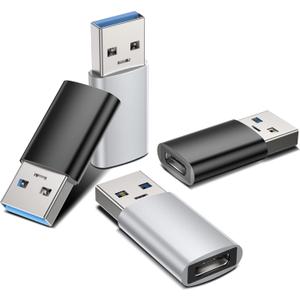 4 x USB C Adapter USB 3.0 (4 Pieces), USB C Female to USB Male, USB Type C Adapter for iPhone 15/14/13/12, iPad Pro/Mini/Air, Samsung Galaxy S21 S22 Plus/Ultra, Mac/Mac Book/Laptop