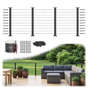 12-20FT Complete Set 36" Cable Railing Post Kit(35"x2"x2"), 4pcs Stainless Steel Black Flat Top Surface Mount Level Posts,1/8" Wire Rope(No Handrail),Swageless Cable Railing System Kit,MY07-LP