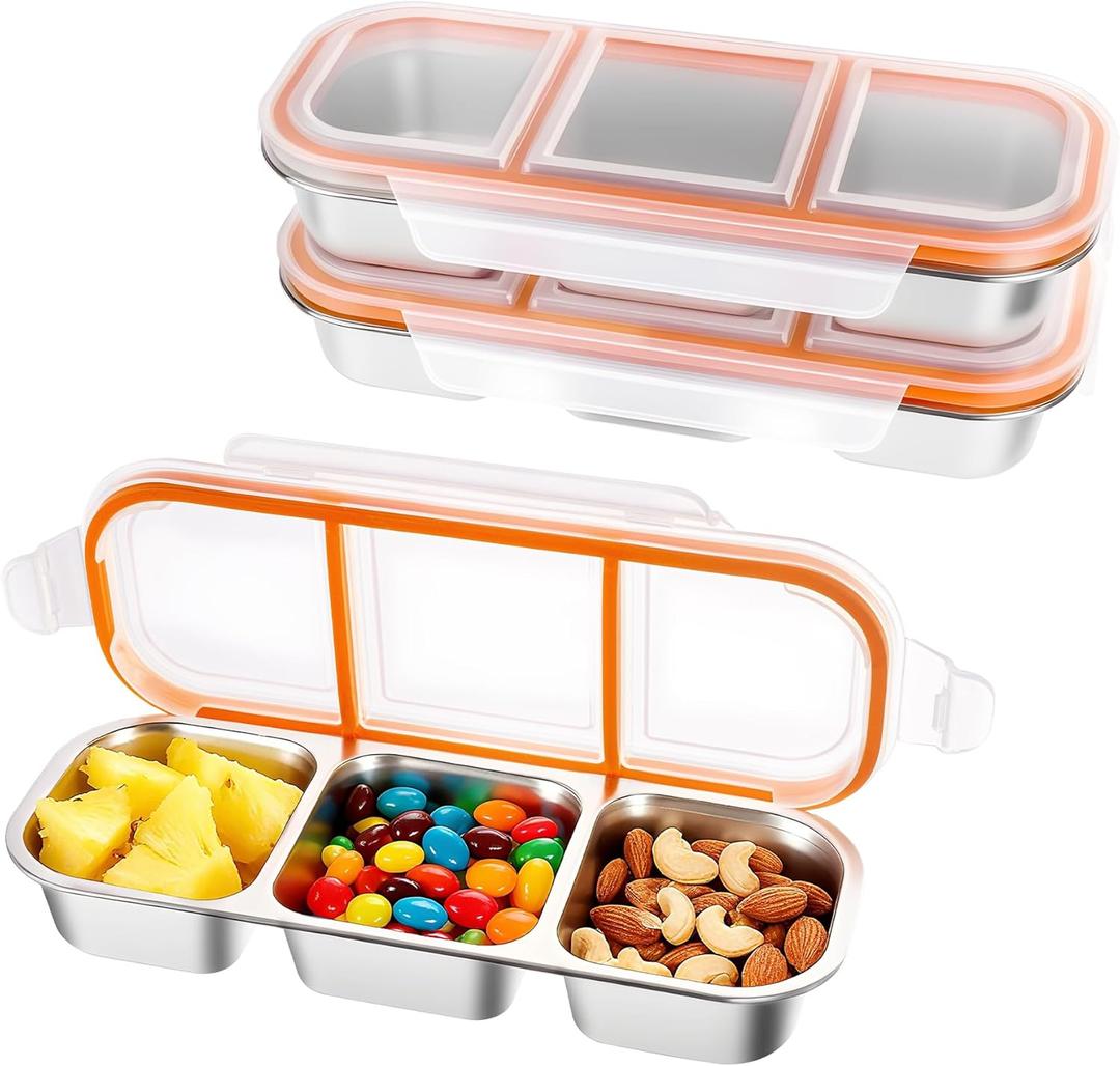 Bandesun Stainless Steel Snack Containers for Kids & Adults, 3 Pack Leek Proof Metal Bento Lunch Box with with lids, Lunchable Containers for Travel, School, Home - Stackable Bento Snack Box