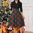 Nmoder Casual Dresses for Women Semi Formal Fit and Flare 3/4 Sleeve A-line Church Work Dress with Pockets (L)