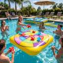 2-in-1 Pool Games Set Inflatable Giant Tic Tac Toe Bean Bag Toss Game 4.6 Ft Double-Sided Foldable Floating Water Toys Outdoor Play for Summer Swimming Pool Family Reunion Game Beach Party