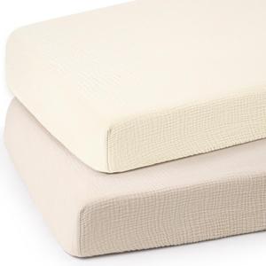 lulumoon Baby Muslin Crib Sheets - Toddler Cotton Fitted Crib Sheets Neutral for Boys and Girls 2Pack (White & Cream)
