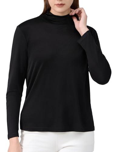 Women's Silk Thermal Tops Mulberry Silk Shirt Mock Neck Long Sleeve Base Layer Underwear Shirts Lightweight Pullover Blouse (Black,Large)