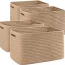 OIAHOMY 4 Pack Storage Baskets for Organizing, Cube Storage Bins for Shelves, Rectangle Storage Baskets With Handles, Woven Baskets for Storage, 12.7''Lx9''Wx7.8''H, Yellow