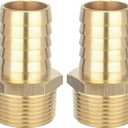 Brass Hose Barb Fittings 1-1/4" Barb x 1" NPT Male Thread Metals Adapter Connector for Water Fuel Air (2 Packs)