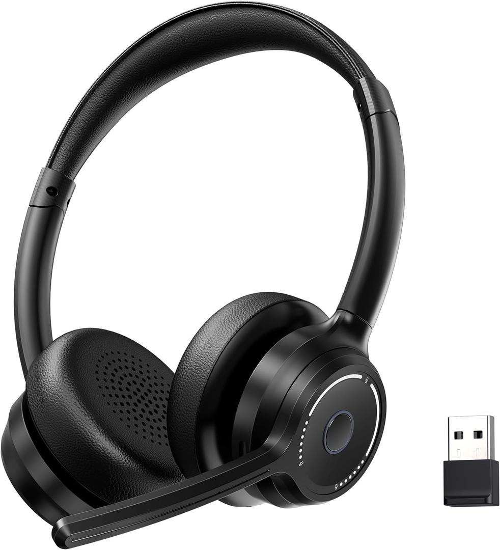 Gixxted (2026 Upgraded) Wireless Headset with Mic for Work, Bluetooth Headset with Noise Canceling Microphone, Wireless Headphones with Mic and USB Dongle and Mute, Fit for Computer/PC/Teams (Black)