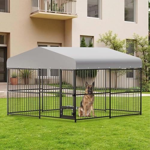 PeakPursuit Outdoor Dog Kennel, 10x10x6 FT Dog Kennel Outside with Lock, Dog Enclosures for Large Dogs with UV-Resistant Waterproof Cover for Outside