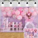 Pink Balloon Garden Floral Photography Background With Butterfly - Girls 1st Birthday Sweet One Wonderland Flowers Backdrop - Cake Smash Decor Banner, 7X5FT