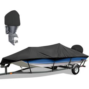 Bass Boat Covers 17-19ft, 600D Heavy Duty Waterproof Boat Cover 17 18 19 Foot with Motor Cover, Fits V-Hull Fishing Runabout Bowrider Boat - Canvas Protective Cover for 17'-19' Boats,Black (Length 17-19 ft, Beam Width: up to 96")