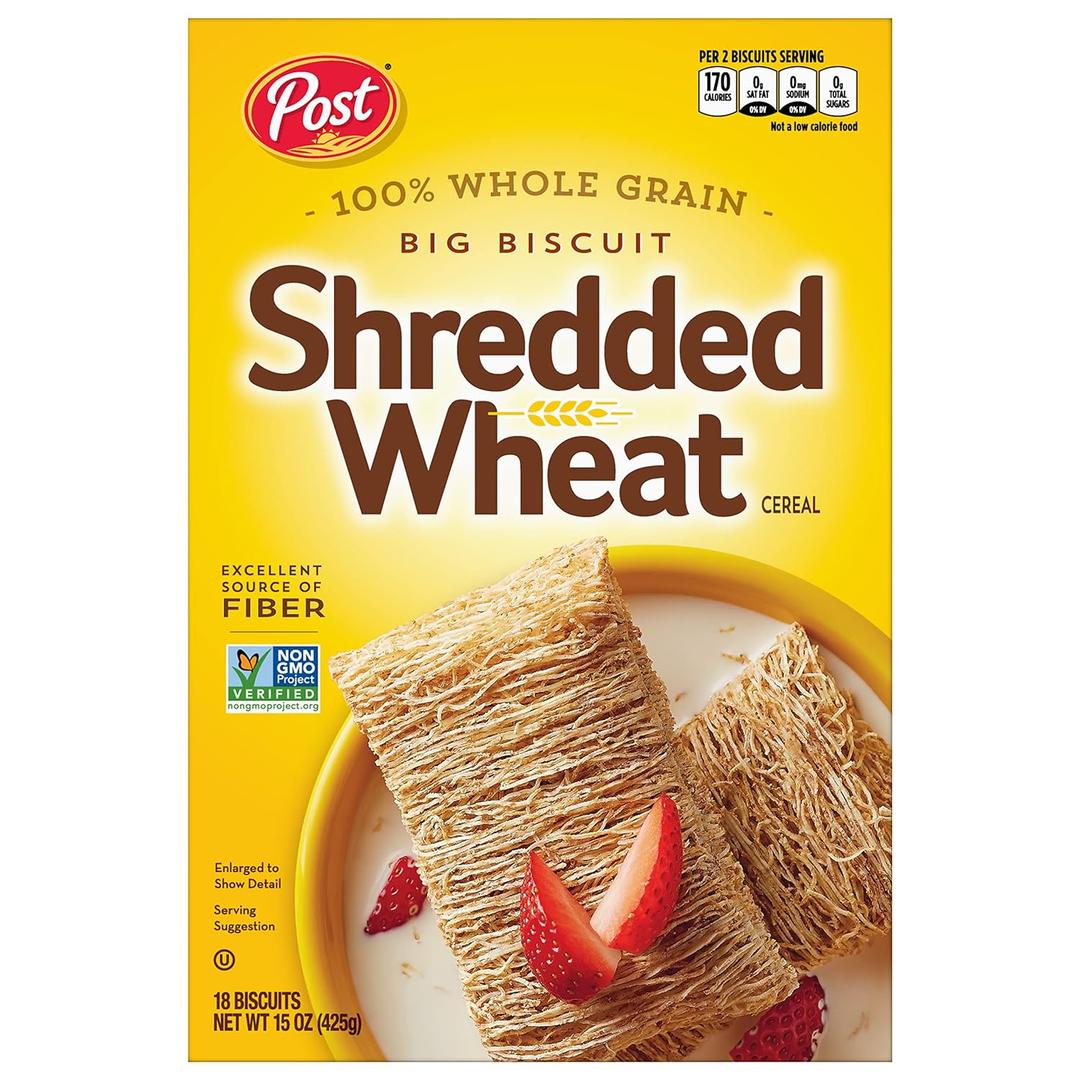Post Shredded Wheat Big Biscuit, Whole Grain, Non-Gmo, Heart Healthy Breakfast Cereal, 15 Oz