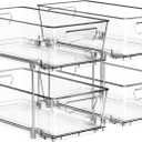 Simple Houseware 2 Tier Basket Drawer Cabinet Pull-Out Organizer, 2 Pack, Clear