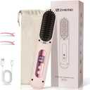 Cordless Hair Straightener Brush, Portable Hair Straightener with Cooling Mode, Negative Ions for Frizz-Free Shine & LED Display, USB-C Charging & Fast Heating, Gift for Women