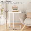 Easy Paws Small C Shaped Table for Sofa,Glass Couch Sofa Tray Snack Table for Living Room, Bedroom,TV Tray Table for Small Space,Accent Coffee Table,Nightstand with Metal Frame(White)