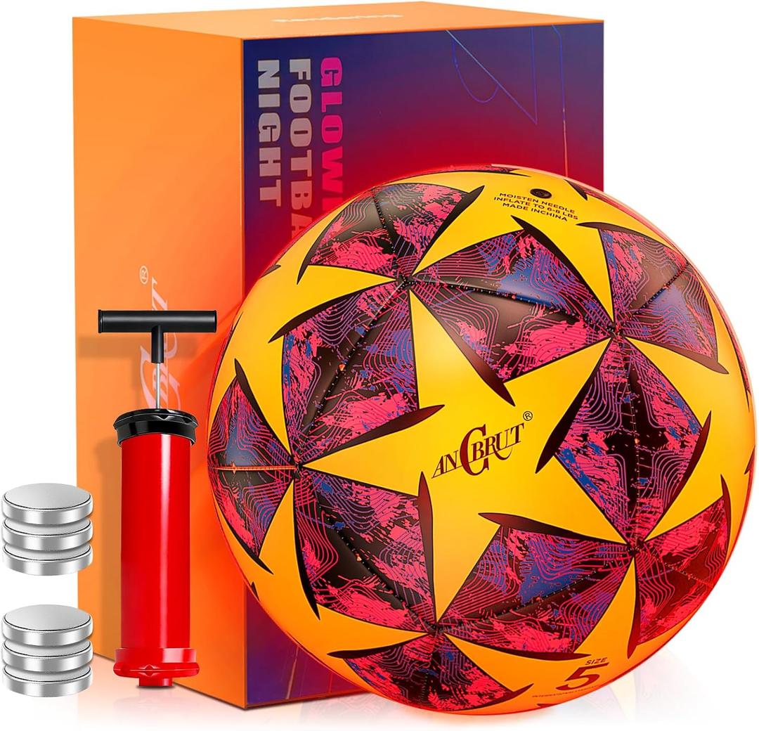 Light Up Soccer Ball Glow in The Dark Size 3/4/ 5 Indoor&Outdoor Sports Gifts Birthday Ideas for 3-15+ Boys, Girls, Teens with Pre-Installed Batteries & Pump