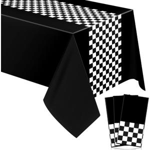 Irenare 3 Sheets Car Birthday Party Supplies Racing Party Decorations Road Tablecloth Racetrack Table Runner Table Covers for Kids Boy Car Theme Birthday Favors, 54 x 108 Inch (Black)