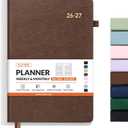 SUNEE 2026-2027 Weekly & Monthly Hardcover Planner 5.5" x 8.3" - 12 Month (July 2026 - June 2027), Small Academic Year Calendar Planner, Pocket, Notes, 100 GSM Paper, Brown