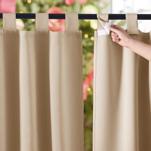 NICETOWN 2 Panels Outdoor Curtainss for Patio Waterproof, Detachable Tab Top Self-Stick Light Blocking Privacy Protect Outdoor Blinds for Pavilion/Indoor Outdoor Dividers, W84 x L84, Biscotti Beige