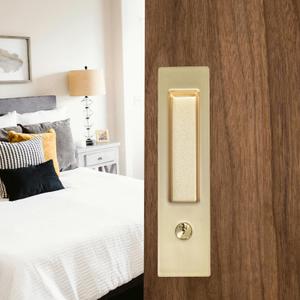 Pocket Door Lock with Key Privacy Pocket Door Handle Hardware with Lock for Bathroom Bedroom Invisible Rectangular Edge Pull Furniture Hardware(Brushed Gold, 7 Inch)
