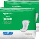 Amazon Basics Men's Incontinence Guards, Maximum Absorbency, 52 Count, (2 Packs of 52)
