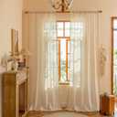 MYSKY HOME 96 Inch Length Farmhouse Semi Sheers Light Filtering Privacy Drapes for Sliding Glass Door, Bohemian Country Style Draperies with Tassel Back Tab, 50" W96" L, Linen, 2 Panels